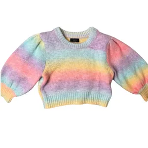 VICI Pastel Rainbow Fuzzy Crop Sweater Puff Sleeve‎ Dopamine Kawaii Kidcore Sz M thumbnail 2
