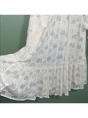 Sheer Floral Lace Dress Cottagecore Farmhouse Beach Vacation Boho Cruise thumbnail 7