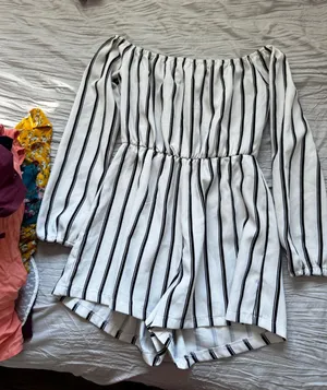 Missguided White Off-Shoulder Striped Romper thumbnail 1