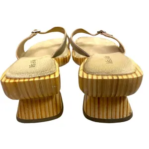 Retro Vis a Vie Gold Leather Wood Slide Sandals Size 9 thumbnail 4