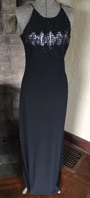 Vintage 90s Beaded Black Floor Length Formal Dress thumbnail 1
