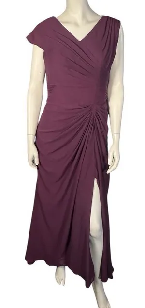 KMQSY V-Neck Ruched Evening Gown with High Leg Slit Plum Size 10 NWT thumbnail 1