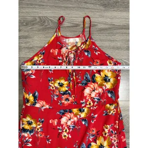 Band of Gypsies Red Floral Tiered Maxi Dress Small Halter Keyhole Boho Sundress thumbnail 8