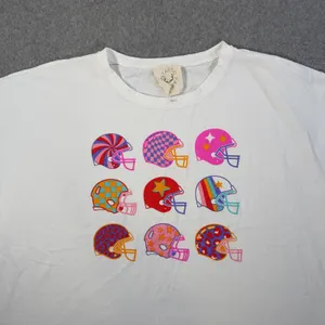 Fantastic Fawn Women Large White Football Helmets Graphic T-Shirt Boxy Colorful thumbnail 3