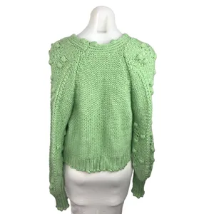 Sunday Up Green V Neck Popcorn Crochet Knit Button Down Cardigan Sweater Top S thumbnail 2