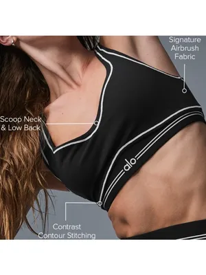 Alo Airbrush Heart Throb Bra Black White Padded Seamed Sports Cropped Bralette thumbnail 6