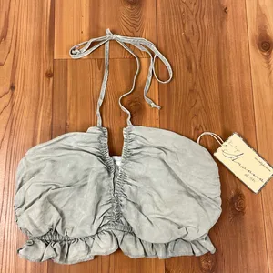 Vintage Havana Ruched Ruffle Pull-On Halter Crop Top Sage Green Small NWT thumbnail 1