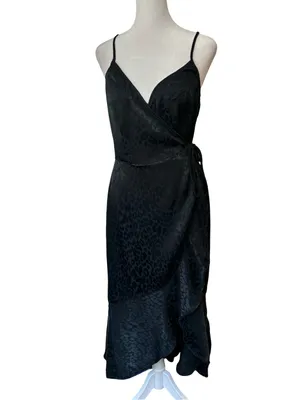 Abercrombie & Fitch BLK leopard satin ruffle wrap dress goth grunge edgy chic M thumbnail 3