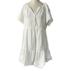 Madewell Women's Medium White Linen Blend Mini Dress Flutter Sleeve Tiered thumbnail 2