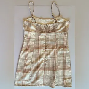 AEROPOSTALE Spaghetti Strap Plaid Mini Dress‎ w/ Slit @ Hem Brown/Cream Sz L thumbnail 2