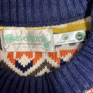 Aventura Schaffer Fair Isle Sweater Organic Cotton‎ Ivory Navy Orange Size Large thumbnail 3