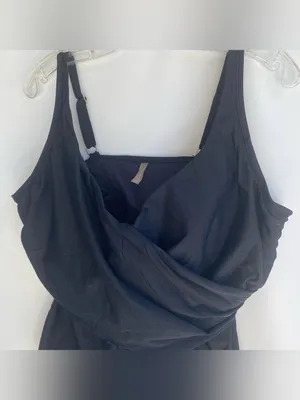 Lands End black wrap front tankini top swimsuit bathing suit vacation resort 18W thumbnail 2