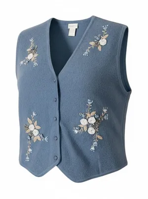 Vintage Embroidered Floral Appliqué 100% Wool Sweater Vest Sz Med Cottagecore thumbnail 1