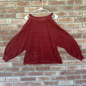 We The Free Chill Out Oversized Cold Shoulder Shirt Heathered Berry XS thumbnail 2