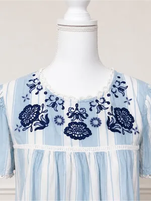 Altar'd State Light Blue & White Striped Embroidered Mini Dress 100% Cotton NWOT thumbnail 3