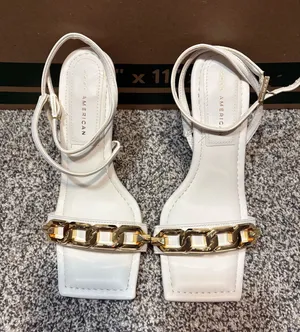 Good American White Heels Kitten Gold Chain 7 thumbnail 1