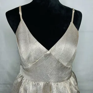 Lulu’s Star of the Evening Gold Metallic Skater Mini Dress Size M Adjustable thumbnail 2
