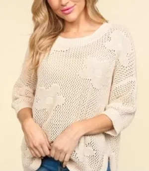 Sanctuary Floral Open Knit Sweater Size XL thumbnail 1
