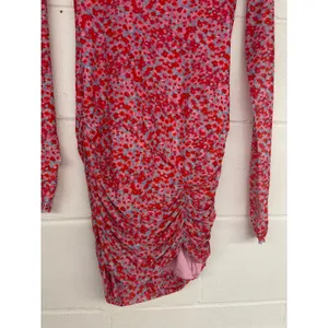 AFRM Sz S Mizra Pink Ditsy Floral Mesh Bodycon Ruched Long Sleeve Mini Dress thumbnail 4