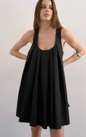 Topshop poplin full hem pleated mini sundress Black Feminine Minimalist Dress thumbnail 1