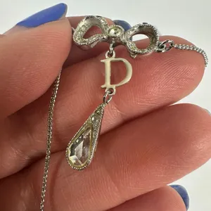 Christian Dior Letter “D” Y-Drop Silver Tone Rhinestone Pendant Necklace thumbnail 7