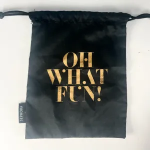 Sephora Oh What Fun Drawstring Nylon MakeUp Delicates Travel Bag Black Gold New thumbnail 1
