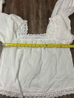 Old Navy White Long-Sleeve Lace Trim Top Square Neck Small Tall Loose Fit Summer thumbnail 6