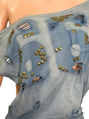 JADED LONDON Route 66 Distressed Backless Studded Dress, Blue, 6 (US) thumbnail 8