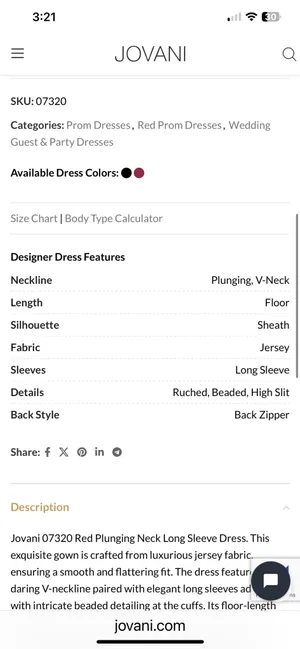 Jovani 07320 White Plunging Neck Long Sleeve Dress thumbnail 4