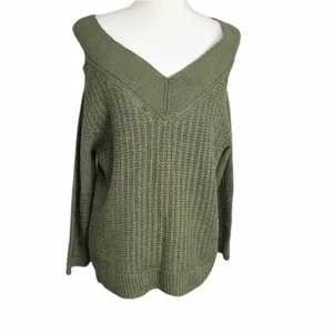 Per Se by Carlisle V-Neck Army Green Sweater L‎ thumbnail 2
