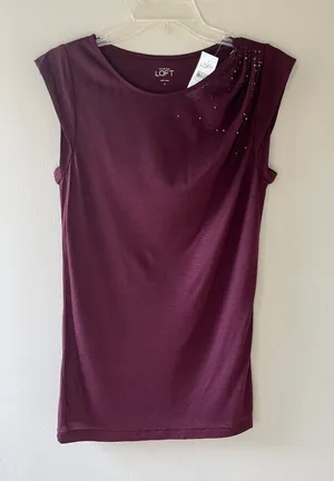 Loft Sz S Purple Tank Top Sleeveless Pullover Top Round Neck Sequin‎ Blouse thumbnail 1