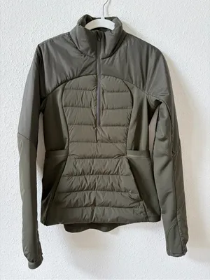 Lululemon Down For It All Pullover Jacket Dark Olive Size 6 Run Outdoor Winter thumbnail 1
