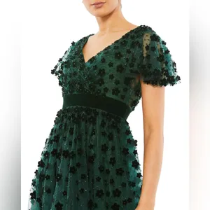 Mac Duggal Floral Embellished Butterfly Sleeve Velvet‎ Hem Midi Dress- NWT thumbnail 3