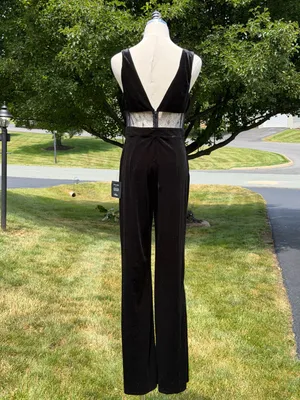 NEW Lulus Black Velvet Lace Mesh‎ Cutout Jumpsuit Formal Evening Party Cocktail thumbnail 9