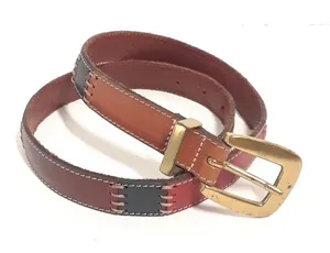 Fossil Patchwork Leather Belt - size Medium,Brown Blue Red BOHO western thumbnail 1