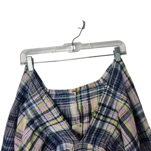 Free People Multicolor Smocked V-Neck Long Sleeve Marlena Plaid Crop Top Size XS thumbnail 4