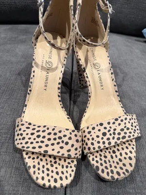 New Chinese Laundry Size 8M Beige and Black Polka Dot Block Heel Sandals thumbnail 1