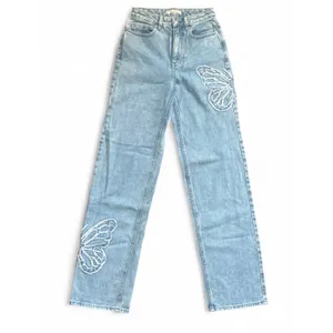 Pacsun 90’s Boyfriend Jeans Light Blue Embroidered Butterfly Patch Fairy Size 24 thumbnail 2