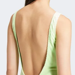 Adidas Essentials Green Ribbed Velour Deep U Back One Piece Swimsuit Size 4 Neon thumbnail 2