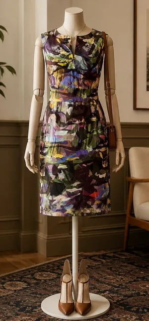 Escada Abstract Watercolor Print Sleeveless Sheath Dress thumbnail 1