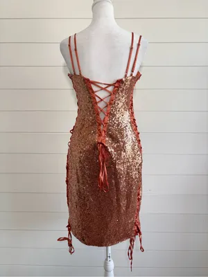 House of‎ CB Harlee Sequin Lace Up Back dress size L thumbnail 5