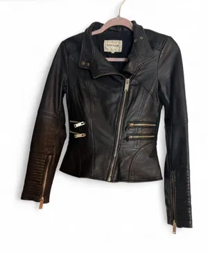 River Island Black leather biker jacket with gold zippers #biker #leatherjacket thumbnail 1