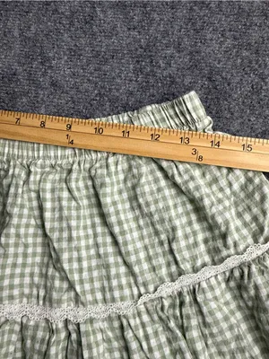 Blosh Womans large light green gingham tiered ruffle cottagecore mini skirt. thumbnail 5