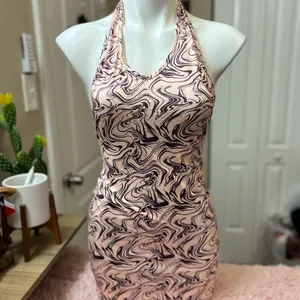 SheIn Marble Print Halter Mini Dress Shrug Set Womens S Y2K Bodycon 2 Piece thumbnail 4