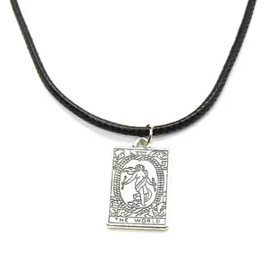 The World Tarot Card Necklace Black thumbnail 1