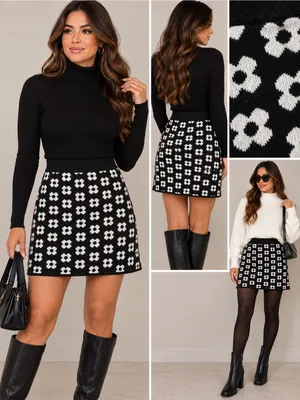Princess Polly Adora Floral Knit Mini Skirt Black White Size 8 thumbnail 2