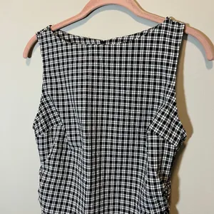 Halara Women's Black White Sleeveless Gingham Boat Neck Mini Dress Small NWT thumbnail 3