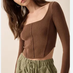 PROMISE cropped brown square neck sweater thumbnail 1
