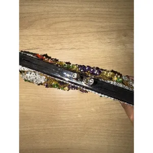 Small Satin Clutch Stitched And Beaded NWOT Floral Double Strap Handle T thumbnail 3