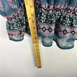 American Eagle Top M Blue‎ Pink Boho Paisley Peasant Blouse Ruffle Hem Festival thumbnail 4
